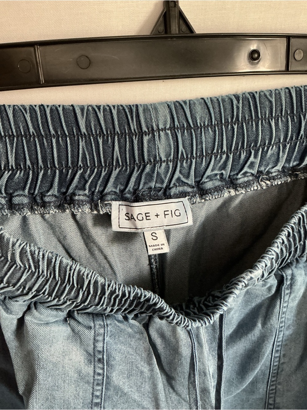 Sage + Fig Light Wash Denim Palazzo Elastic Drawstring Waist Wide-Leg Pants - Picture 3 of 3